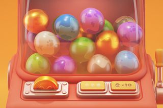 Los animales de fiesta sorprenden a la máquina de huevo con muchas cápsulas de color en el interior