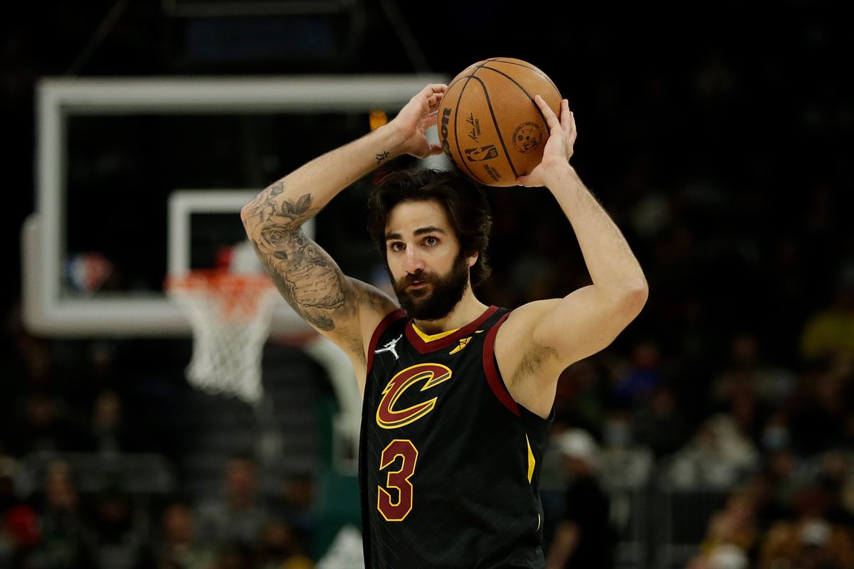 Ricky Rubio #3 of the Cleveland Cavaliers looks to pass the ball during the second half of the game against the Milwaukee Bucks at Fiserv Forum on December 18, 2021 in Milwaukee, Wisconsin. Cavaliers defeated the Bucks 119-90.
