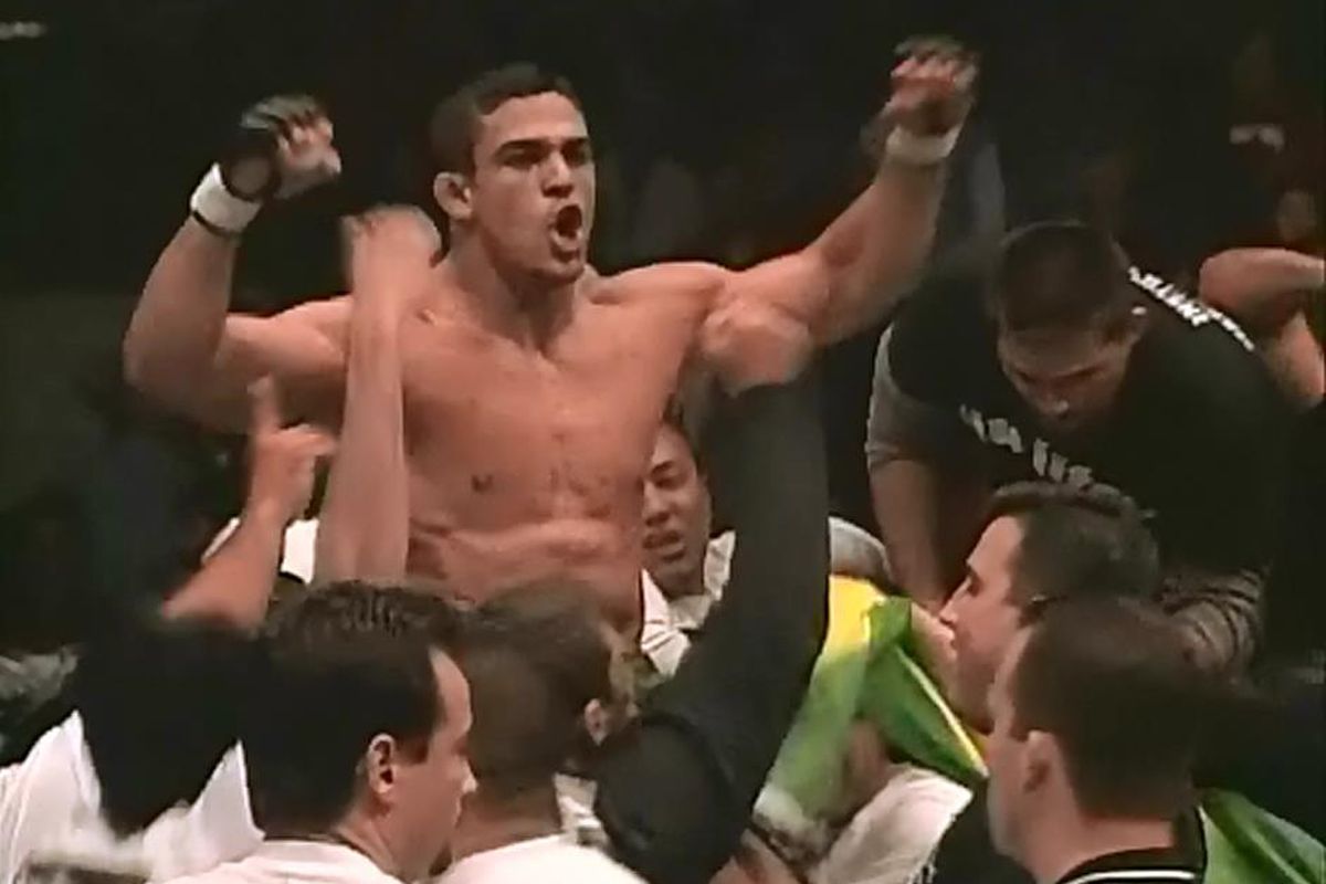 Vitor Belfort celebrates winning the Heavyweight Tournament at UFC 12