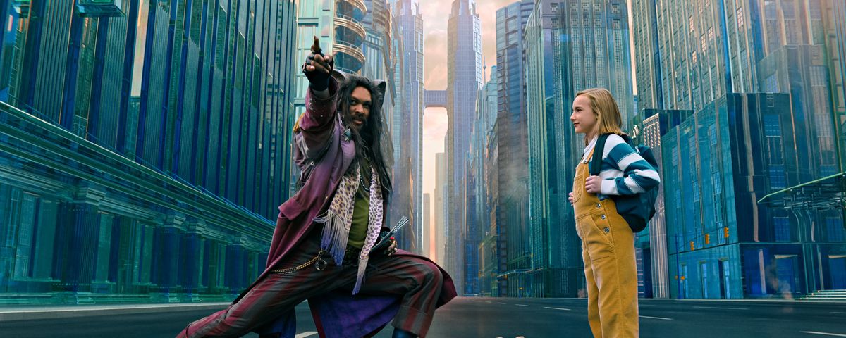 Jason Momoa poses wildly as Flip, and Marlow Barkley grins as Nemo in Slumberland.