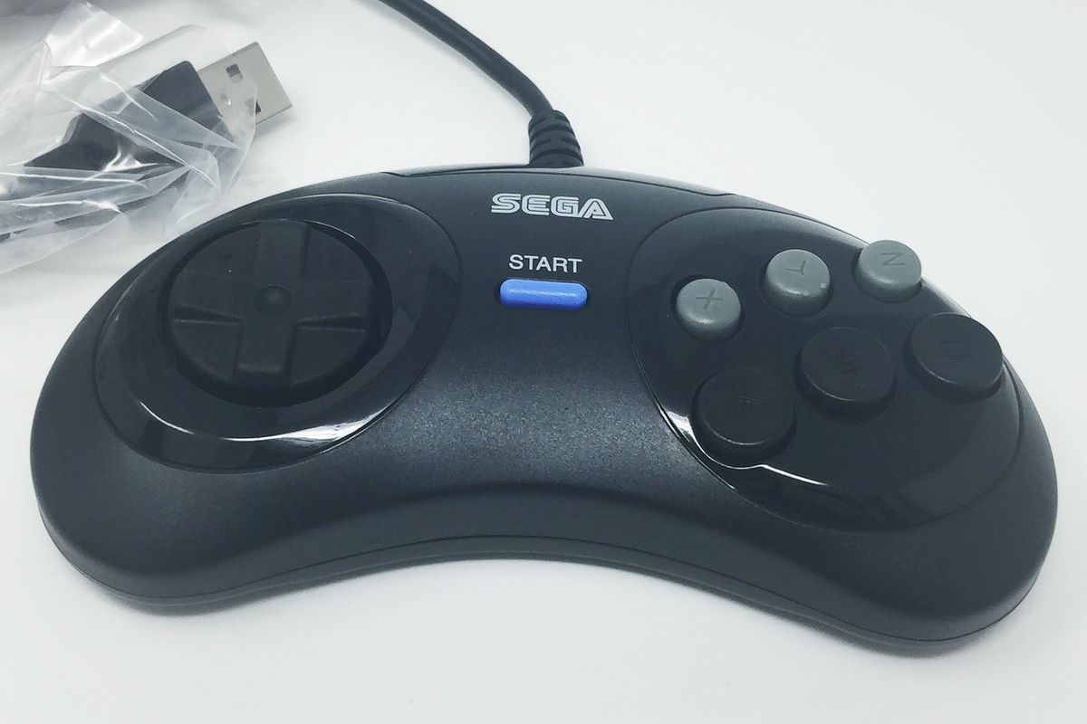 An image of the six-button Genesis controller that comes packaged with the Mega Drive Mini