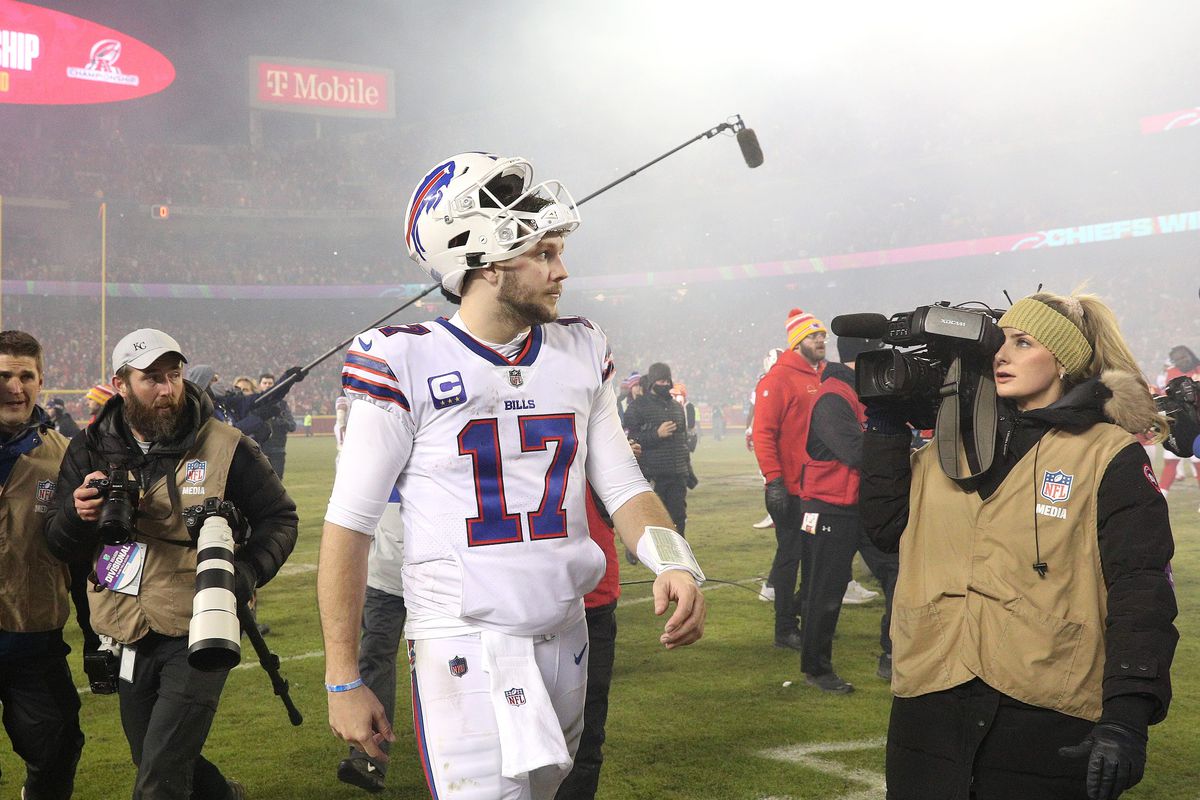 Bills quarterback Josh Allen heads off the field after a 42-36 overtime loss to the Chiefs knocked them out of the playoffs.