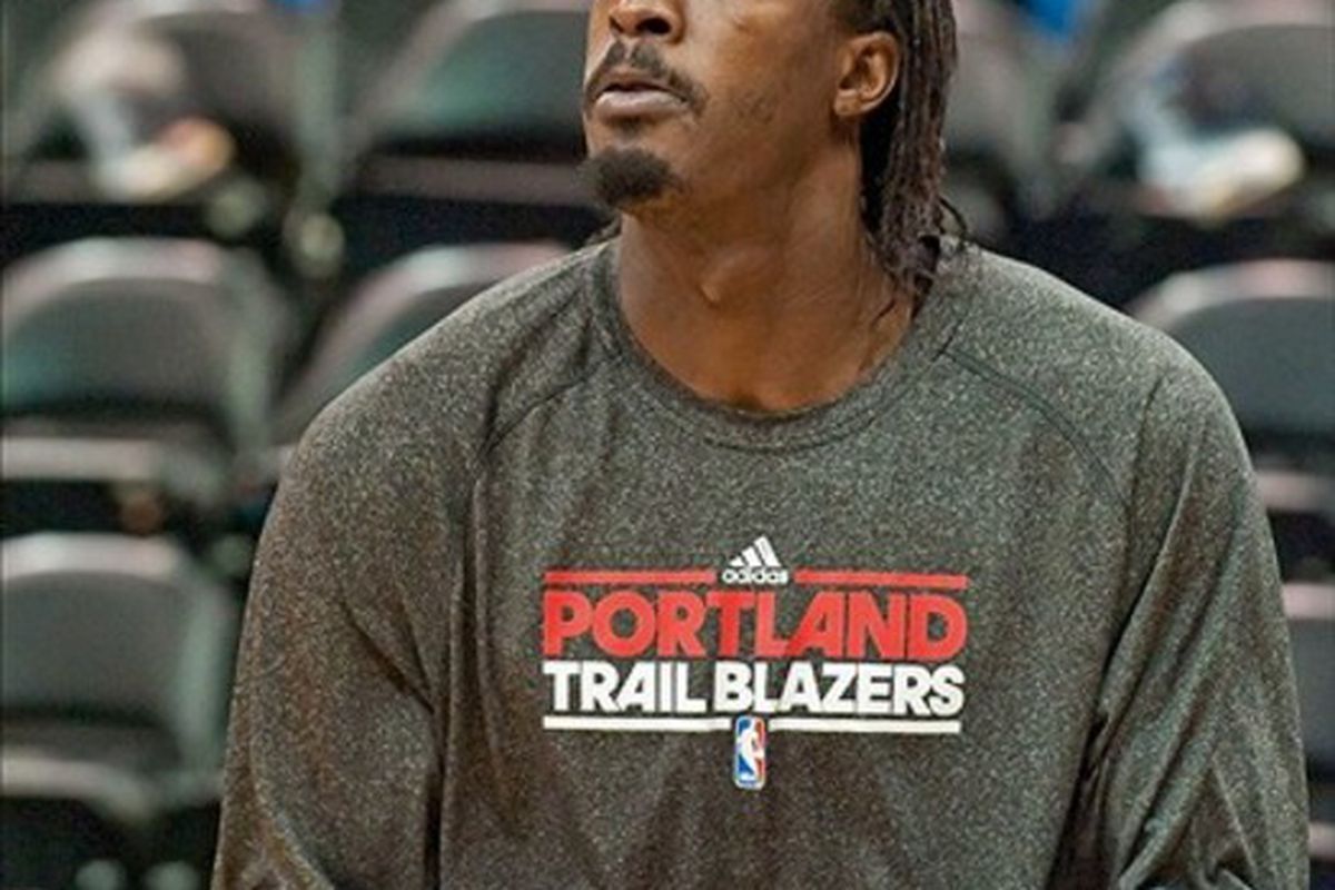 Mar 7, 2012; Minneapolis, MN, USA; Portland Trail Blazers small forward Gerald Wallace (3) warms up prior to facing the Minnesota Timberwolves at Target Center. Mandatory Credit: Greg Smith-US PRESSWIRE