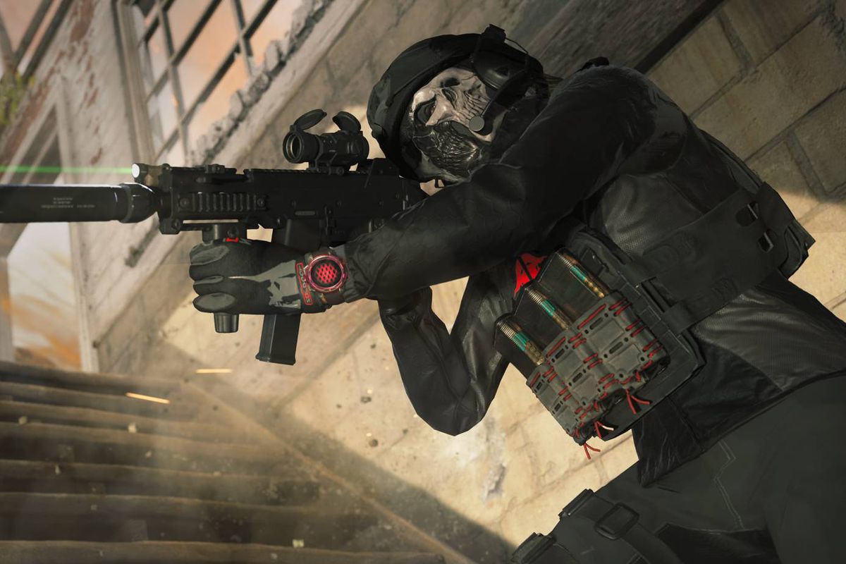 A soldier firing a laser sighted weapon during a firefight in Modern Warfare 3