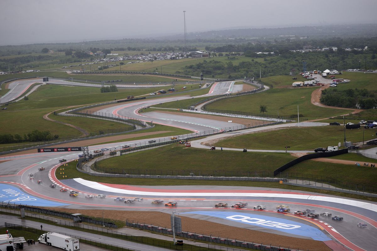 A general view of racing during the NASCAR Cup Series EchoPark Texas Grand Prix at Circuit of The Americas on May 23, 2021 in Austin, Texas.