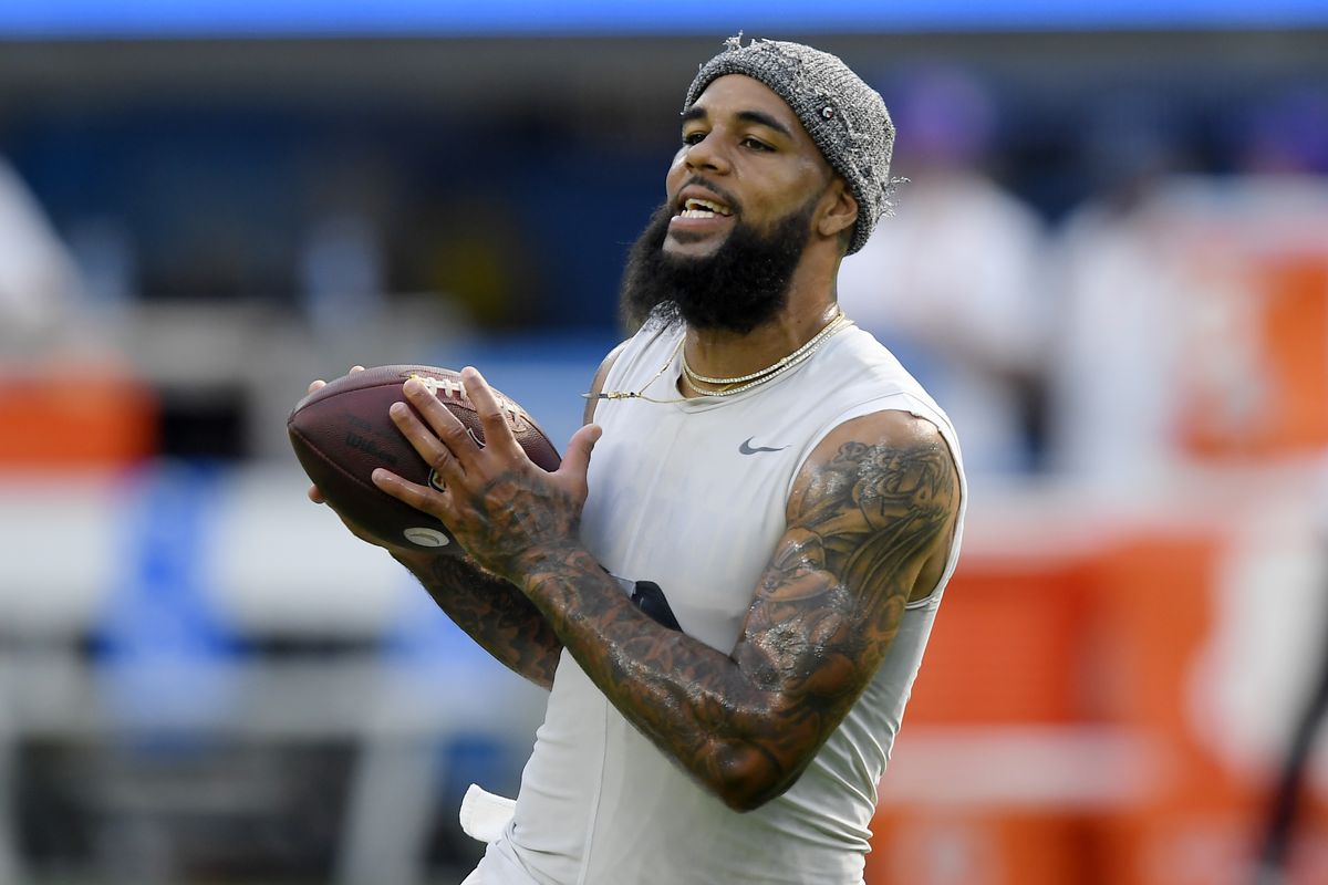 Keenan Allen #13 of the Los Angeles Chargers warms before a preseason game against the Dallas Cowboys at SoFi Stadium on August 20, 2022 in Inglewood, California.