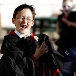Jackson Varley, a kindergartner, is dressed as Harry Potter for school on Halloween in Salt Lake City on Wednesday, Oct. 31, 2012.