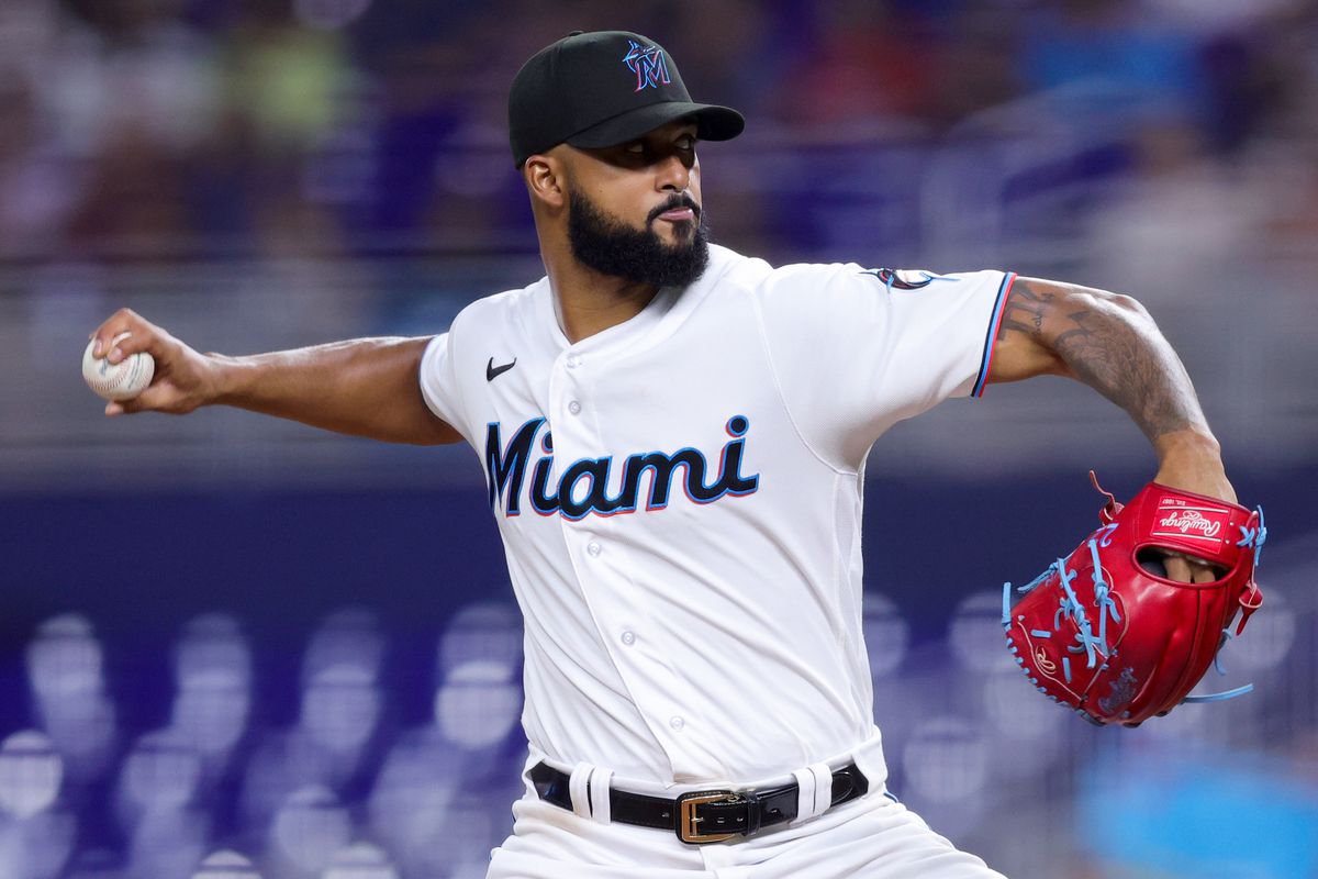 Sandy Alcantara of the Miami Marlins delivers a pitch against the San Diego Padres during the third inning at loanDepot park on May 30, 2023 in Miami, Florida.