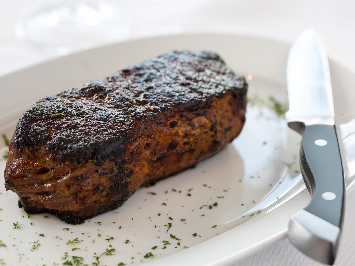 A plated steak.
