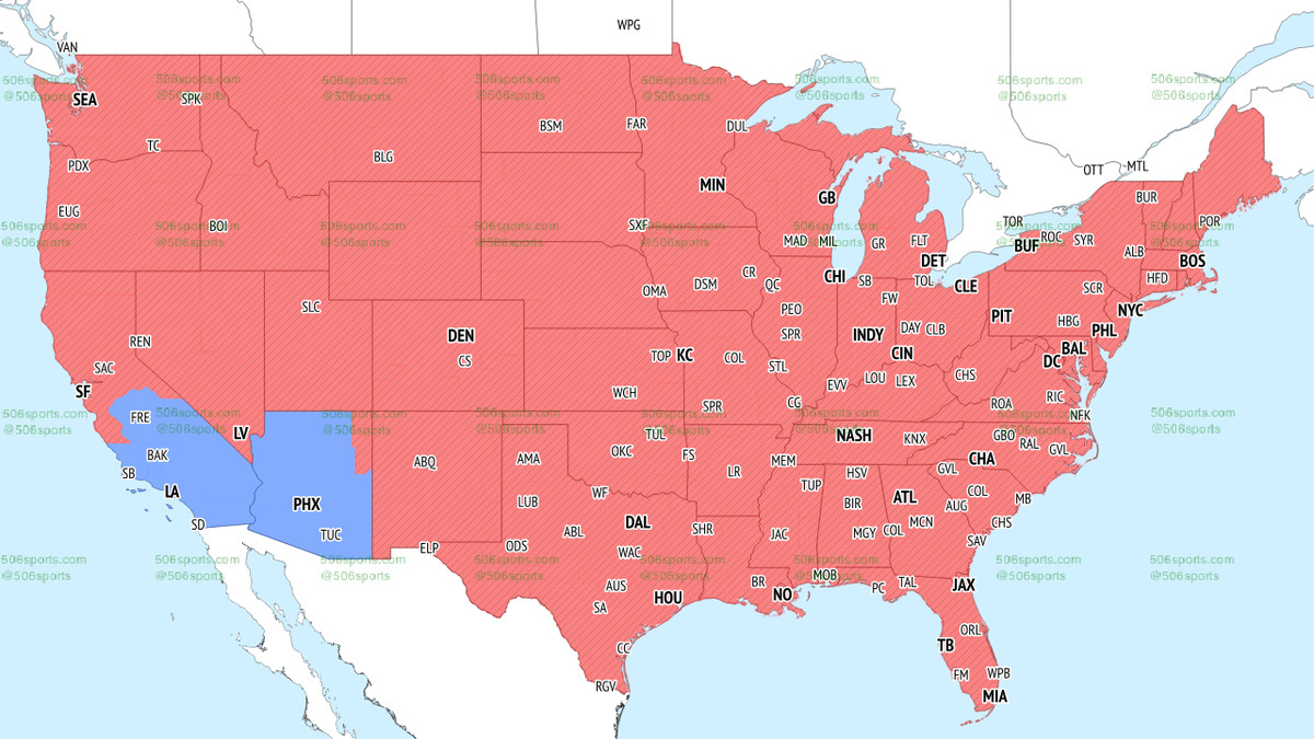A map of the United States showing the games to be shown on FOX during the 3:25 kickoff window in week 10