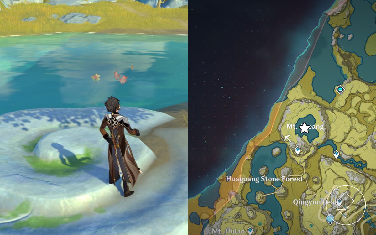 A map showing where to find fish in the center of Mt. Aocang’s pool