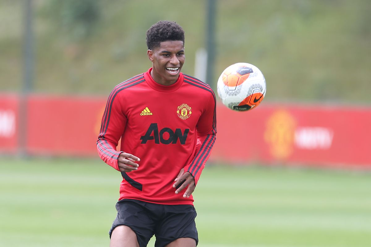 Marcus Rashford of Manchester United in action during a first team training session at Aon Training Complex on June 16, 2020 in Manchester, England.