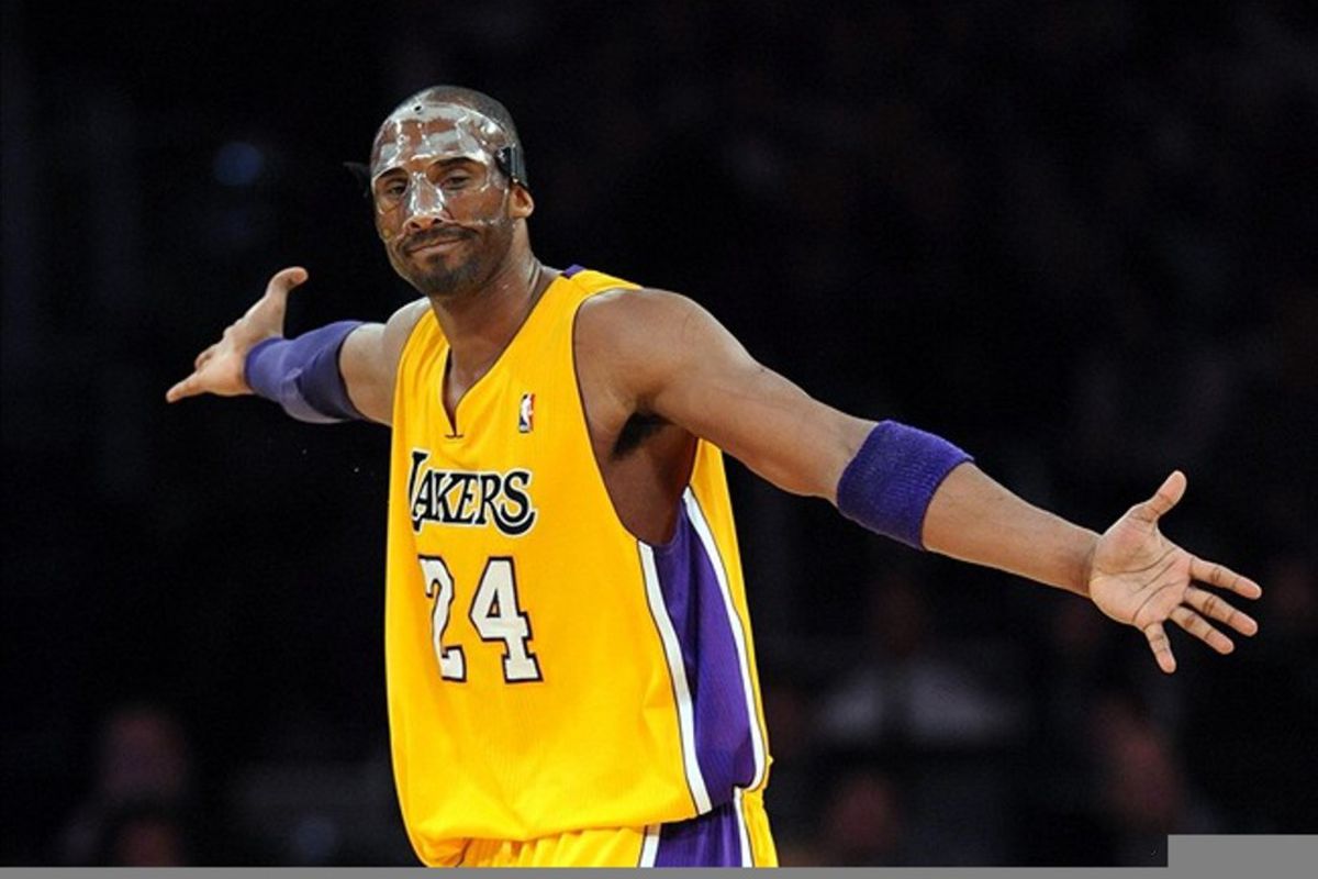 March 3, 2012; Los Angeles, CA, USA;   Los Angeles Lakers shooting guard Kobe Bryant (24) questions a no foul call during the second half of the game against the Sacramento Kings at the Staples Center. Mandatory Credit: Jayne Kamin-Oncea-US PRESSWIRE