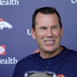Denver Broncos Head Coach Gary Kubiak has a happy moment with the media talking about the first day of camp.