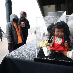Visitors look at a few of the displays as the Utah chapter of Black Lives Matter hosts a press conference and ribbon-cutting ceremony for the opening of the Utah Black History Museum, the state’s first museum dedicated to local and national African American history at the Leonardo in Salt Lake City on Saturday, Feb. 27, 2021.