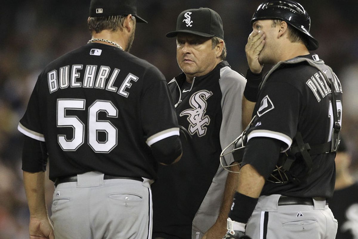 Mark Buehrle won't be able to help prop up A.J. Pierzynski's defensive numbers.