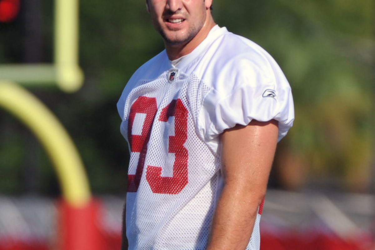 TAMPA, FL - JULY 29:  Tight end Luke Stocker #83 of the Tampa Bay Buccaneers practices during the team's first pre-season training camp practice July 29, 2011 at One Buccaneer Place in Tampa, Florida. (Photo by Al Messerschmidt/Getty Images)