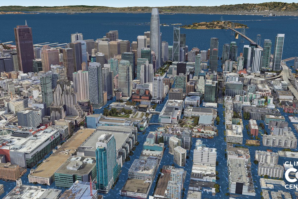 Projected future sea level at&nbsp;South of Market (SoMa)&nbsp;in&nbsp;San Francisco,&nbsp;United States&nbsp;due to human-caused global warming under 3 degrees Celsius of global warming.