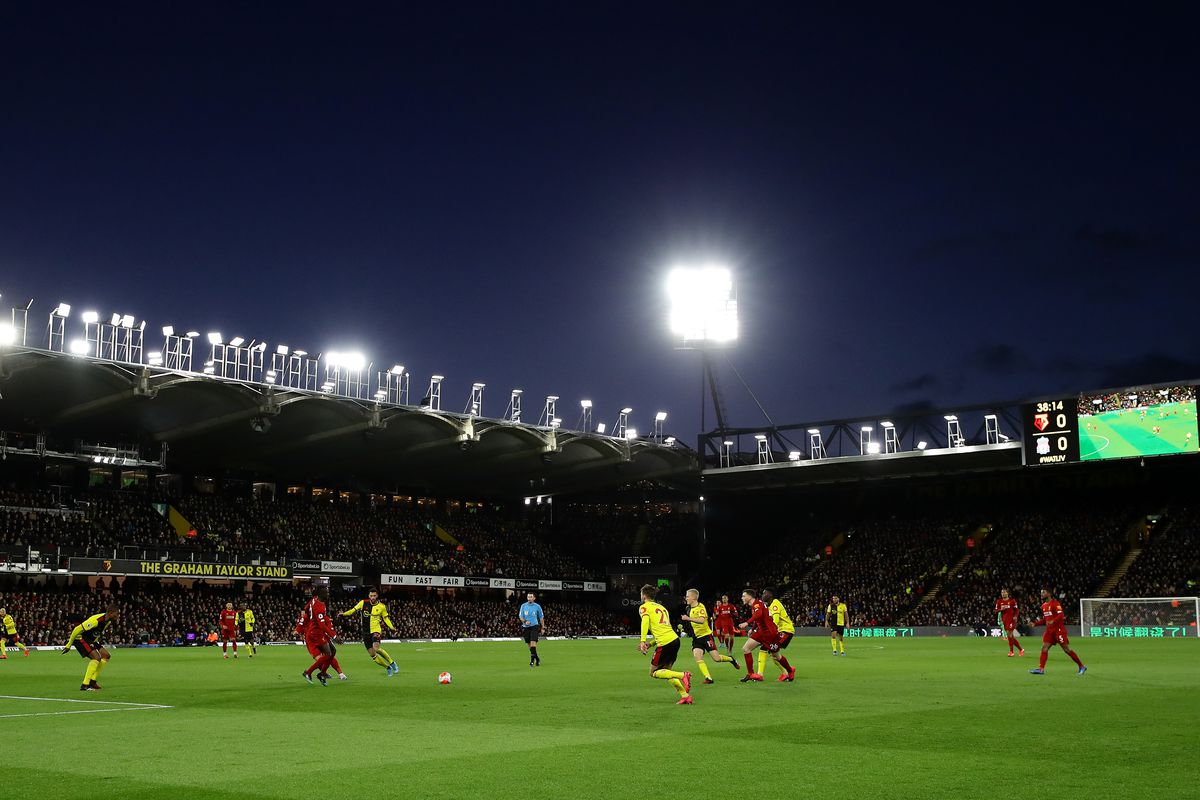 A general view during the Premier League match between Watford FC and Liverpool FC at Vicarage Road on February 29, 2020 in Watford, United Kingdom.