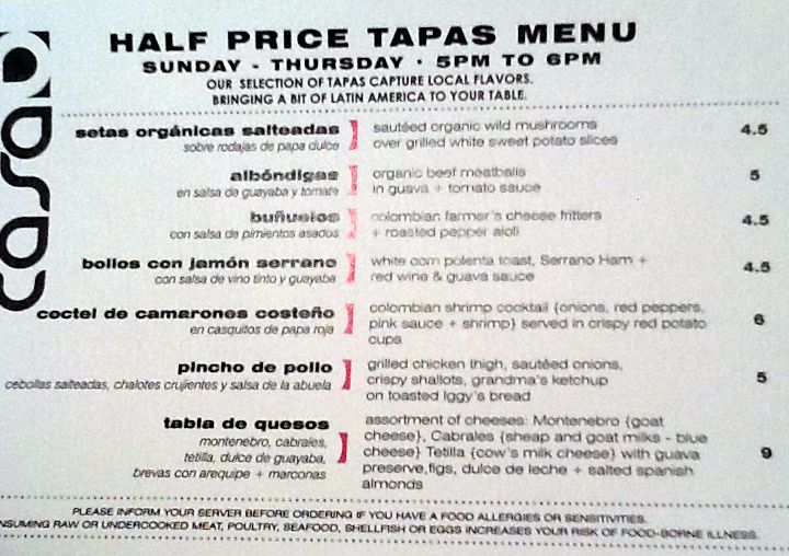 Casa B half-priced tapas menu