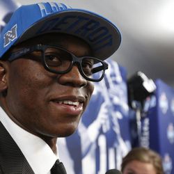 BYU's Ziggy Ansah is introduced as the fifth overall pick by the Detroit Lions in the First Round of the NFL Draft at Radio City Music Hall in April 2013. 

