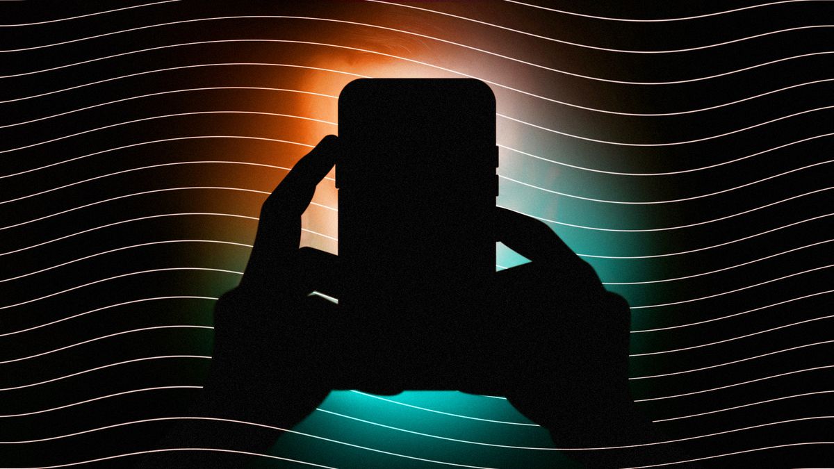 Illustration of a backlit silhouette of a person holding a phone.
