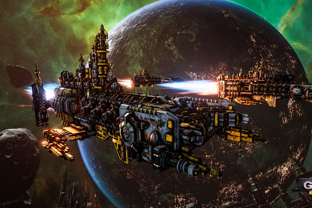 Battlefleet Gothic: Armada 2 - Imperial Navy vessels accelerate from high orbit