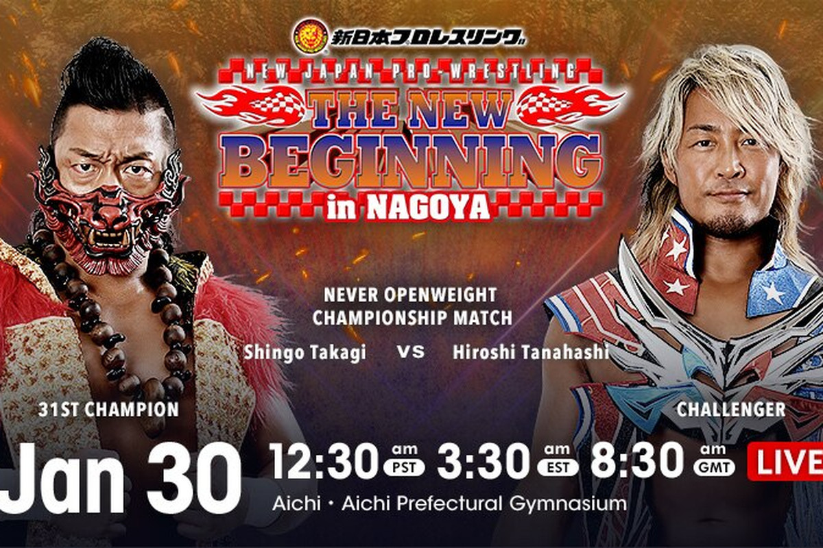 Match graphic for Hiroshi Tanahashi vs. Shingo Takagi at New Beginning in Nagoya