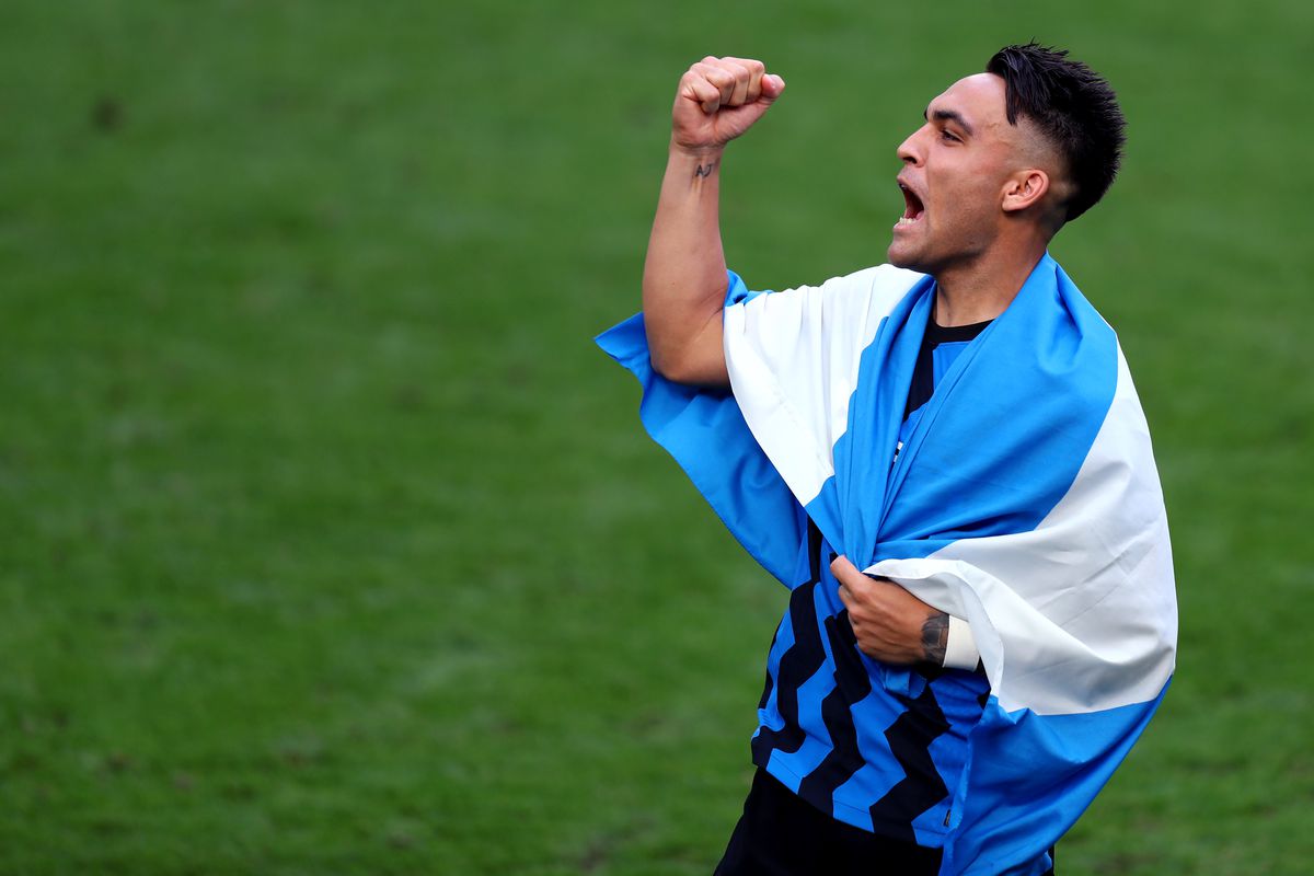 Lautaro Martinez of Fc Internazionale celebrates at the end...
