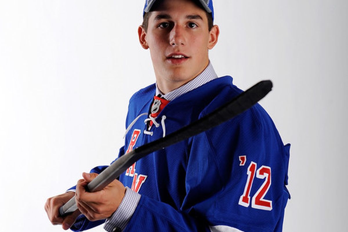 PITTSBURGH, PA - JUNE 22:  Brady Skjei, 28th overall pick by the New York Rangers, poses for a portrait during the 2012 NHL Entry Draft at Consol Energy Center on June 22, 2012 in Pittsburgh, Pennsylvania.  (Photo by Jamie Sabau/Getty Images)