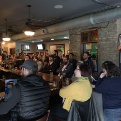 Tottenham Hotspur fans watch a Premier League game at the Atlantic Bar and Grill in Lincoln Square. | Sam Kelly/Chicago Sun-Times