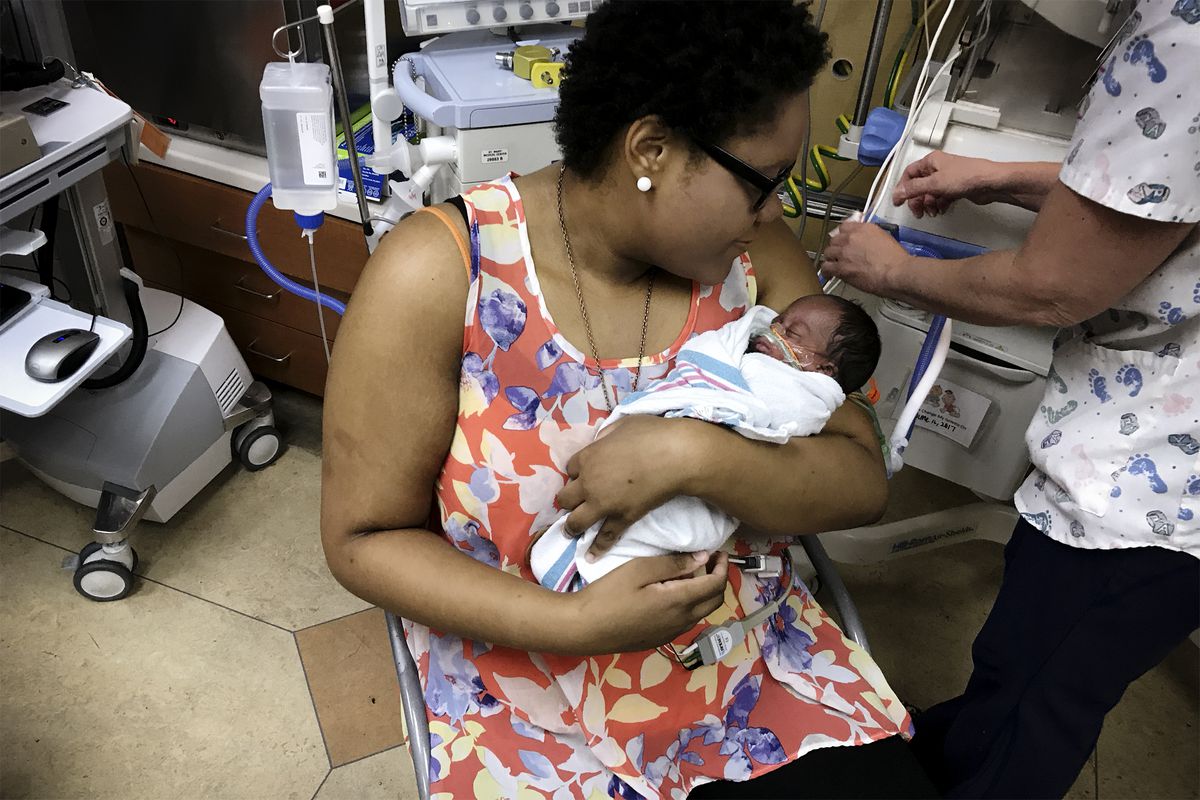 Skye Brooks, 24, holds her son, Onyx. Brooks was saved from having a stroke — the result of pregnancy-induced high blood pressure —&nbsp;with a C-section.
