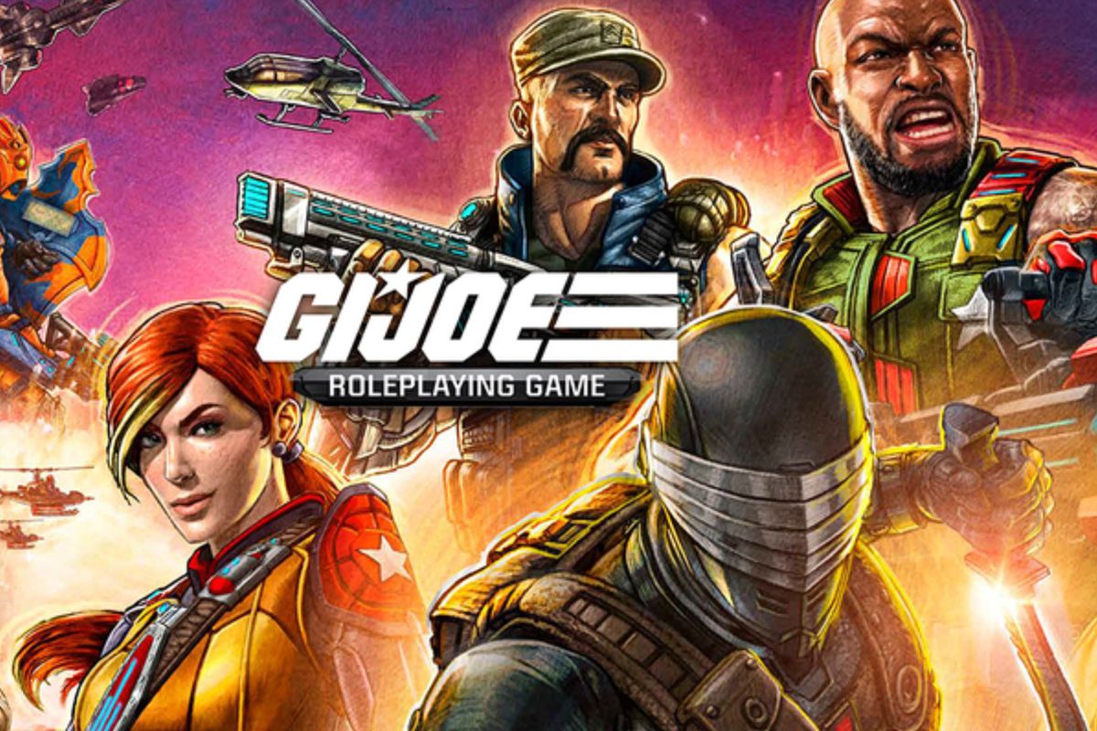 Art used for a game masters screen in G.I. Joe Roleplaying Game features iconic characters with a cartoonish art style.