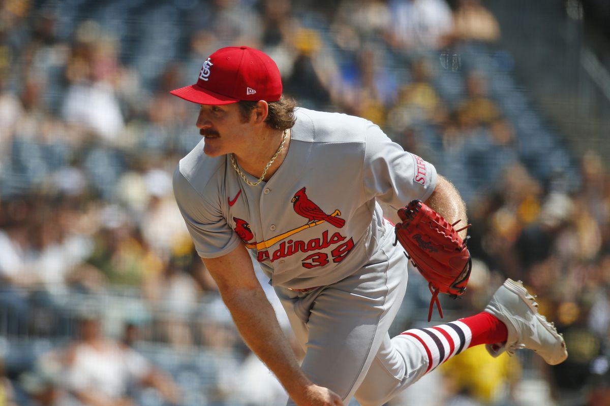 Miles Mikolas #39 of the St. Louis Cardinals pitches in the first inning against the Pittsburgh Pirates at PNC Park on June 4, 2023 in Pittsburgh, Pennsylvania.