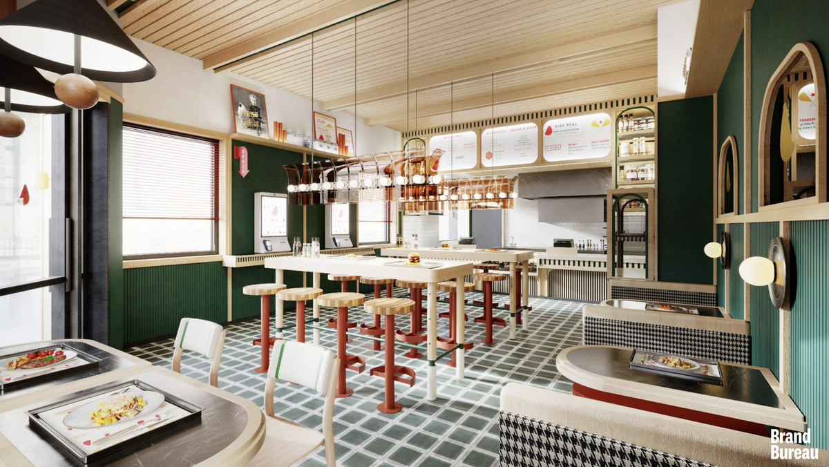 A digital rendering of a restaurant that looks like a diner.
