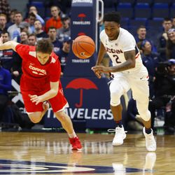 The Cornell Big Red take on the UConn Huskies in a men’s college basketball game at the XL Center in Hartford, CT on November 20, 2018.