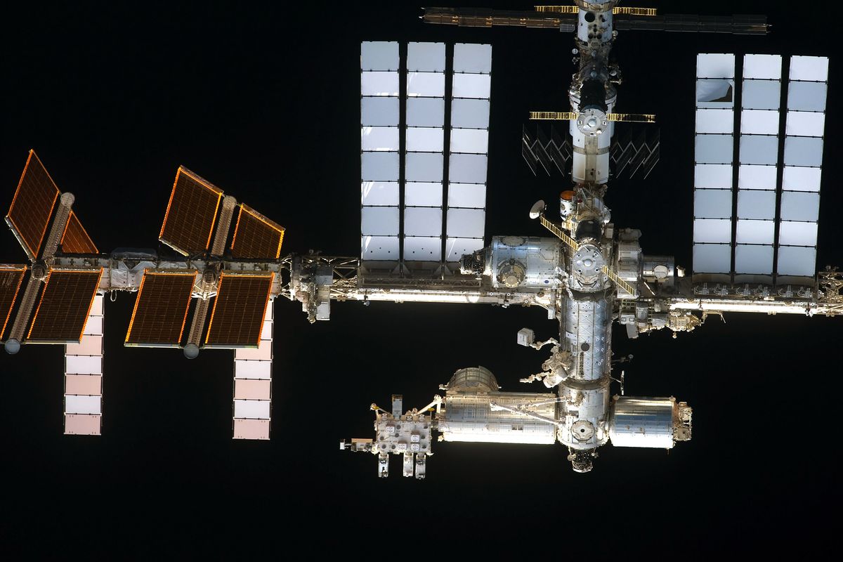 The International Space Station as seen from the space shuttle Discovery, on the shuttle’s final mission, February 2011.