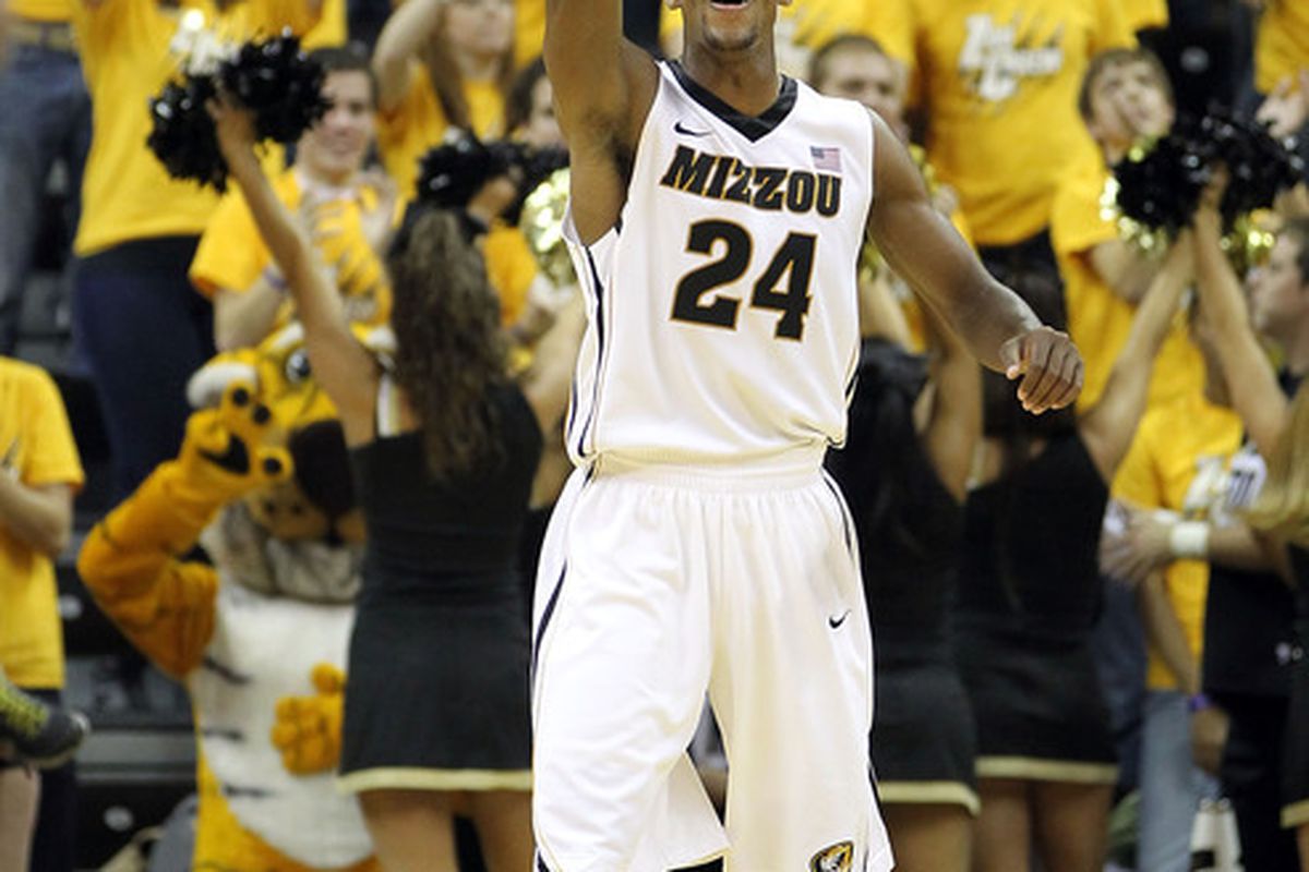 COLUMBIA, MO - NOVEMBER 17:  Kim English #24 of the Missouri Tigers reacts after scoring during the game against the Niagara Purple Eagles on November 17, 2011 at Mizzou Arena in Columbia, Missouri.  (Photo by Jamie Squire/Getty Images)