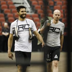 Carlos Condit is all smiles at the UFC on FOX 29 open workouts Wednesday inside Gila Rivera Arena in Glendale, Ariz.