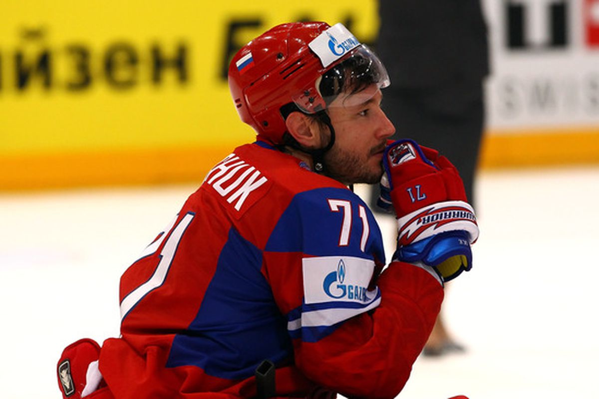Cheer up, Kovalchuk.  You've at least led the WCs in points and came away with a medal unlike Vancouver.  (Photo by Martin Rose/Bongarts/Getty Images)