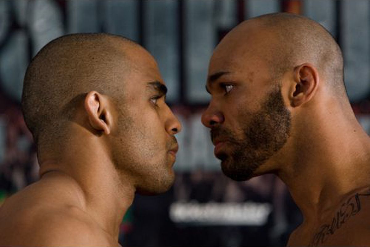 Rafael Cavalcante (left) stares down Mike Kyle (right). Photo via <a href="http://www.fighters.com/wp-content/uploads/_KxZzF.jpg">fighters.com</a>