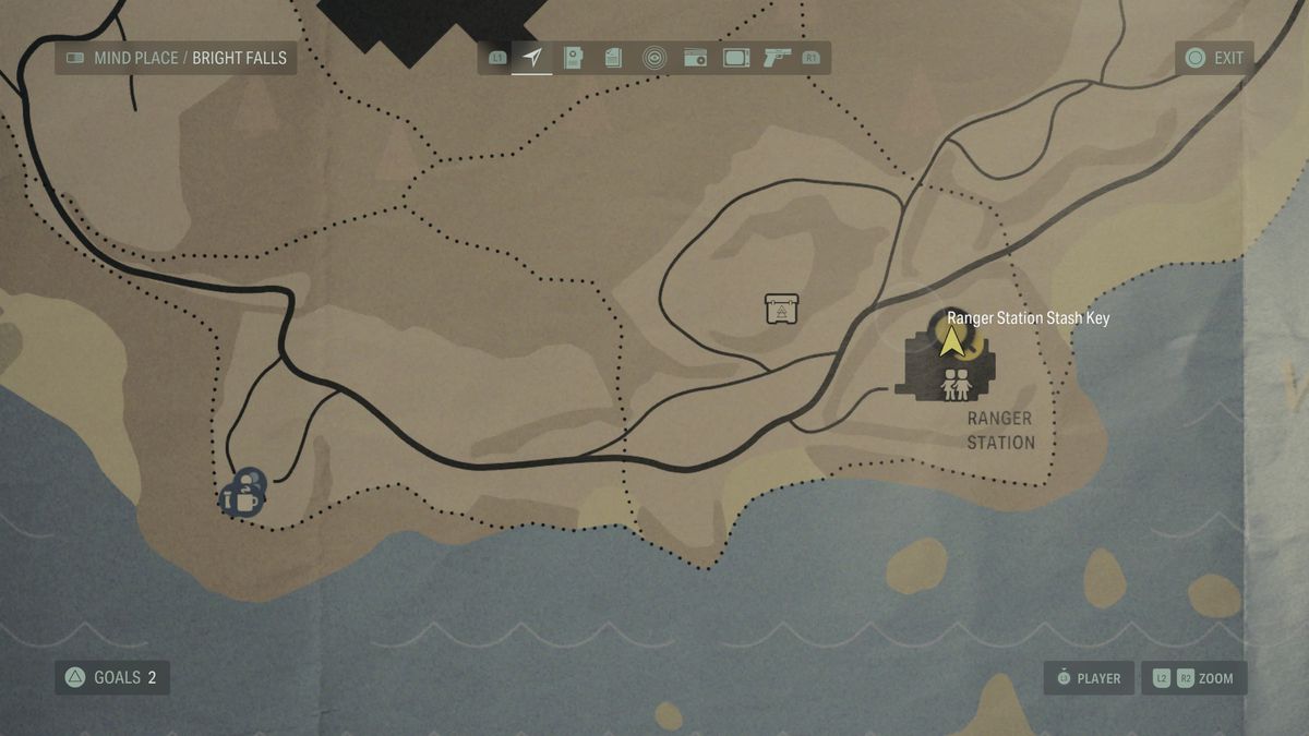 A map showing a cult stash key location in Alan Wake 2