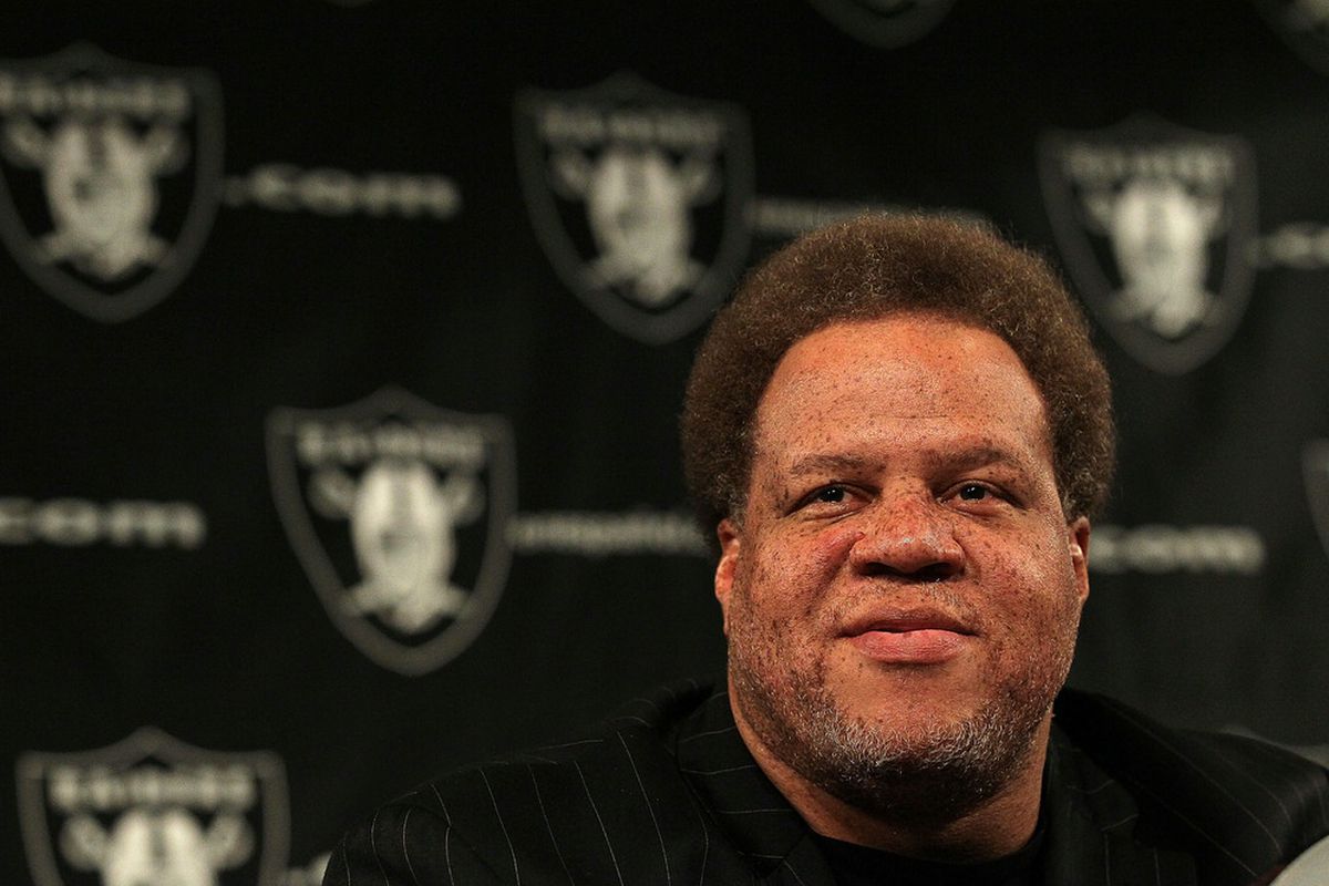 Raiders general manager Reggie McKenzie looks on during a press conference on January 30, 2012 in Alameda, California.