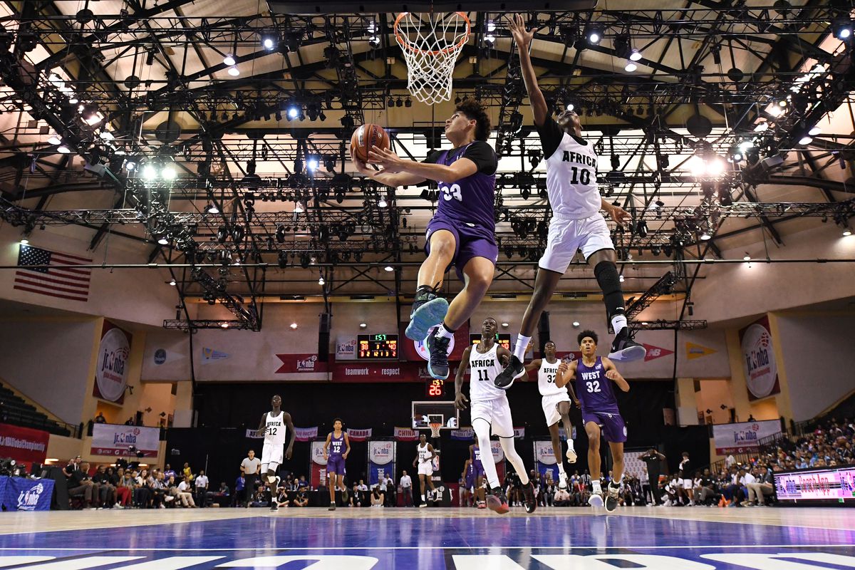 Issac Martinez of U.S. West Boys goes to the basket against Africa Boys during the Boys Jr. NBA Global Championship on August 11, 2019 at the ESPN Wide World of Sports Complex in Orlando, Florida.&nbsp;