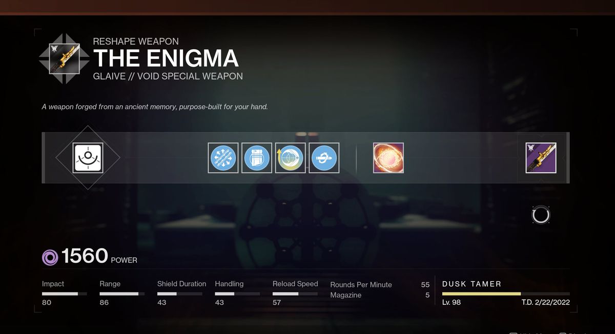 An excellent PvP version of the Enigma Grave in Destiny 2's craft menu