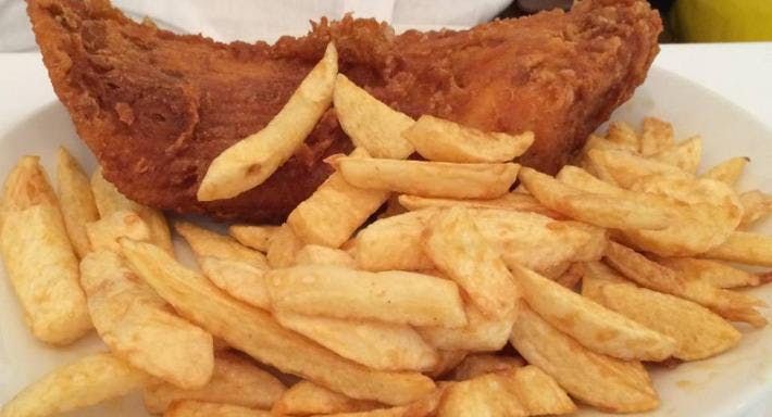 Fried, battered fish and chips at Fish Central restaurant