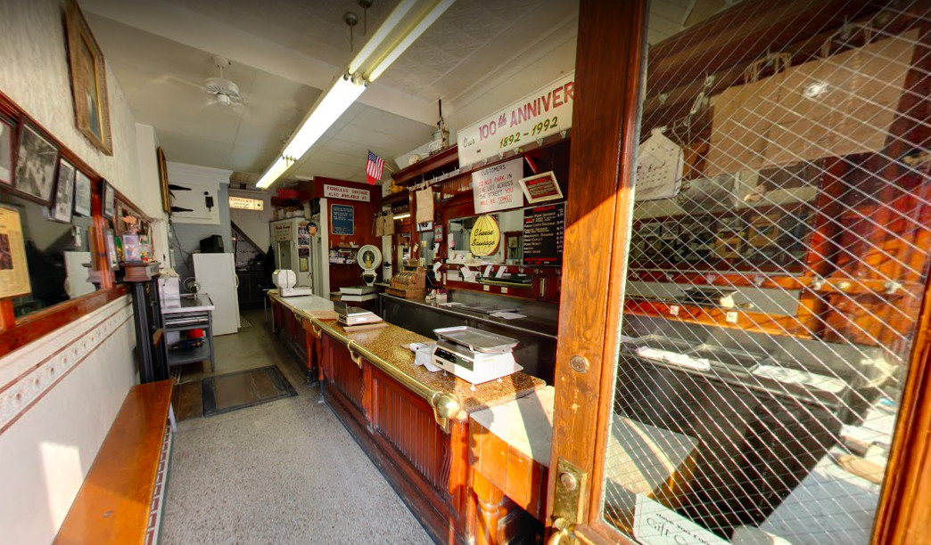 interior of old fashioned butcher shop from the doorway 