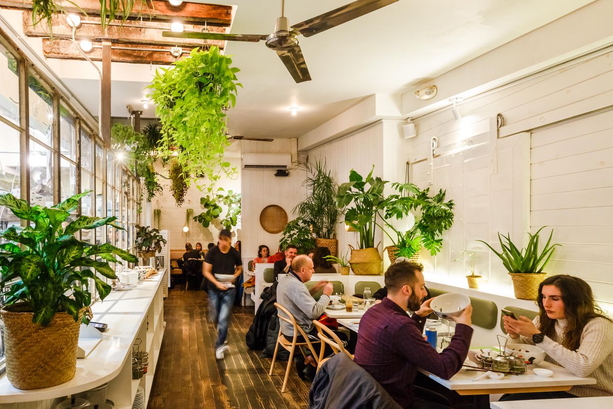 The plant-filled dining room at Di an Di