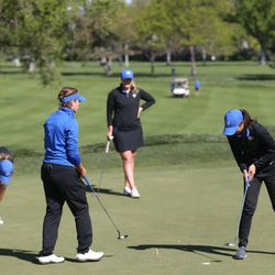 BYU's golf team practices at the Salt Lake Country Club in Salt Lake City on Wednesday, May 11, 2016.  