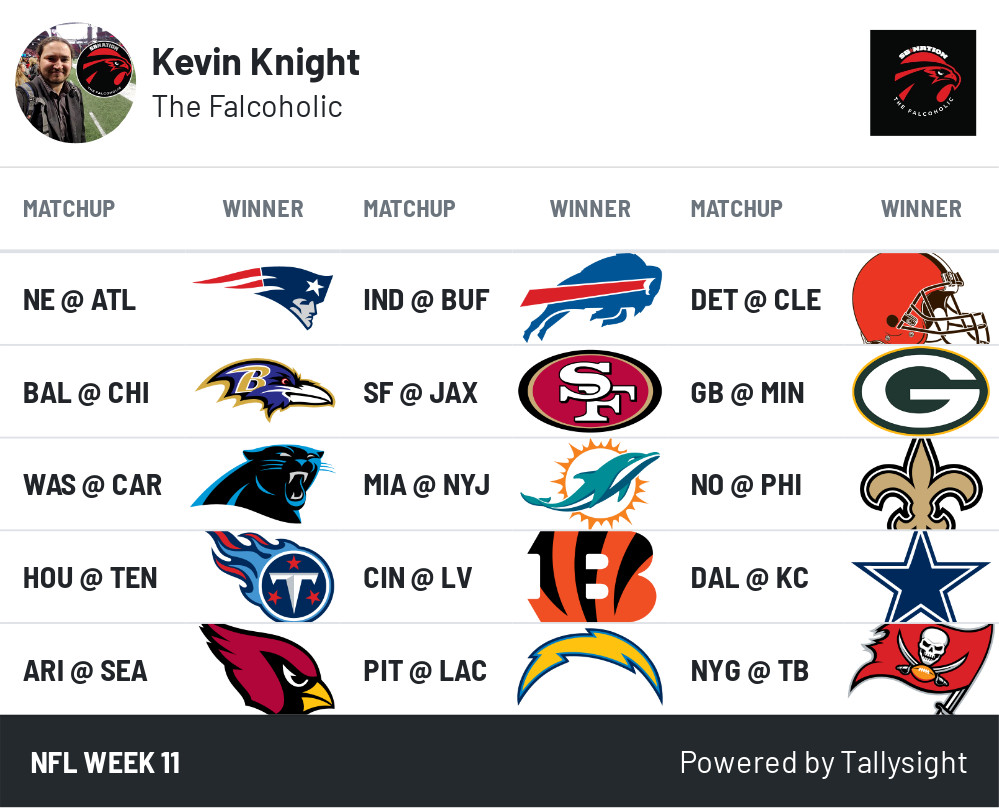NFL Week 11 game picks and predictions - The Falcoholic